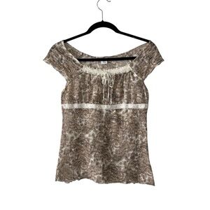 Vintage Y2K Paisley Mesh Lace Milkmaid Babydoll Top S